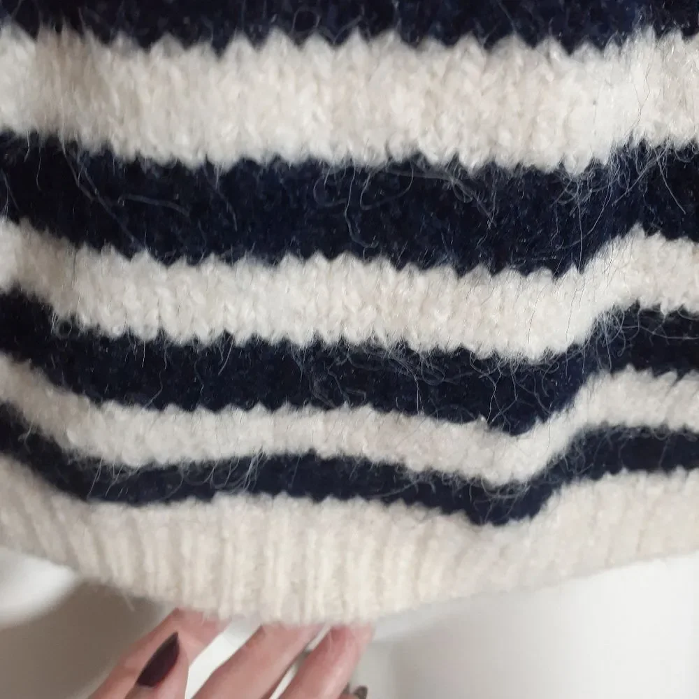 Nwot Zara Wool Blend Cream And Navy Striped Sweater - Picture 8 of 14